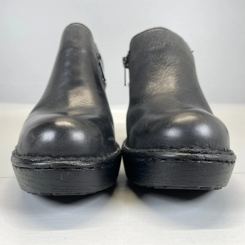 Born Wedge Shoes Womens Size 8 M Black Leather Zip Up Casual Dressy Clogs
